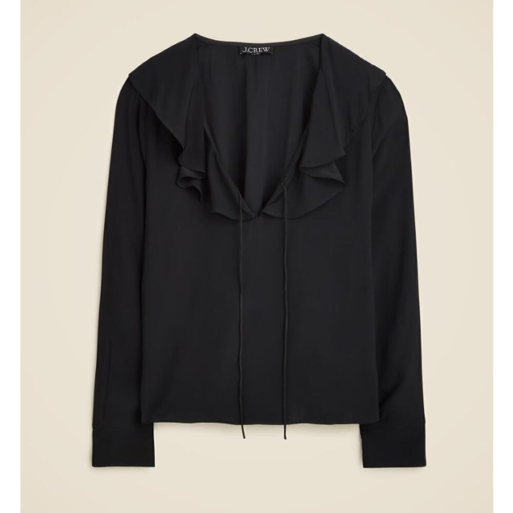 J.Crew Goldie Satin Top Long Sleeve Blouse in Black Size Medium NEW